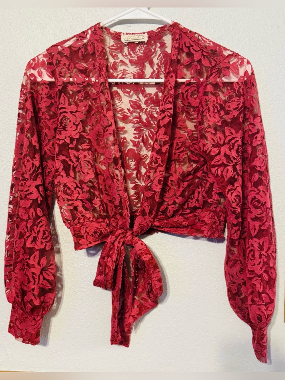 Amber Skies women SMALL Lace Tie-Front sheer Top
